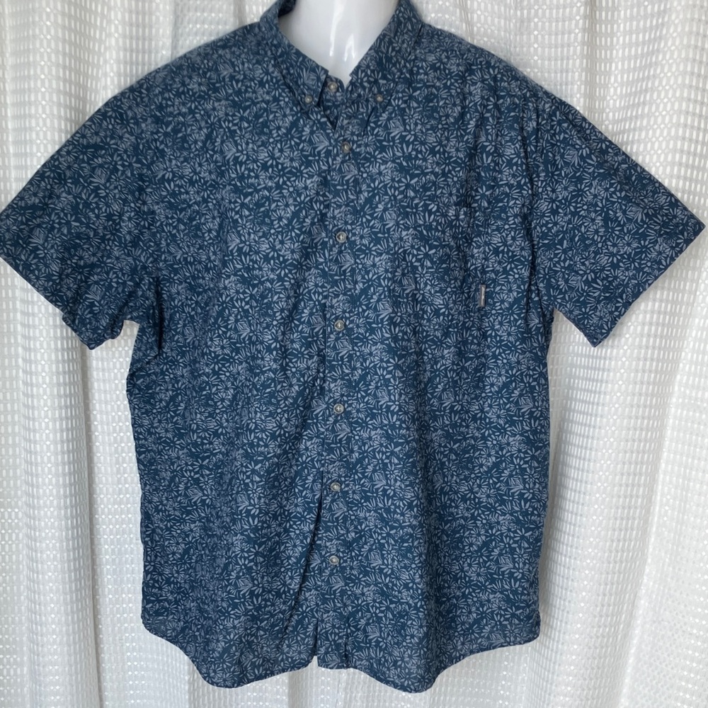 Eddie Bauer 2XL Big & Tall Button Up Short Sleeve Blue Floral Shirt Classic Fit